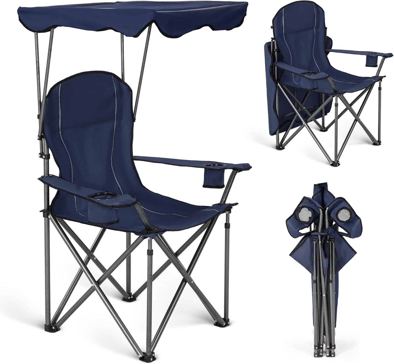 ALPHA CAMP Camp Chairs with Shade Canopy Chair Folding Camping Recliner Support 350 LBS - Image 3