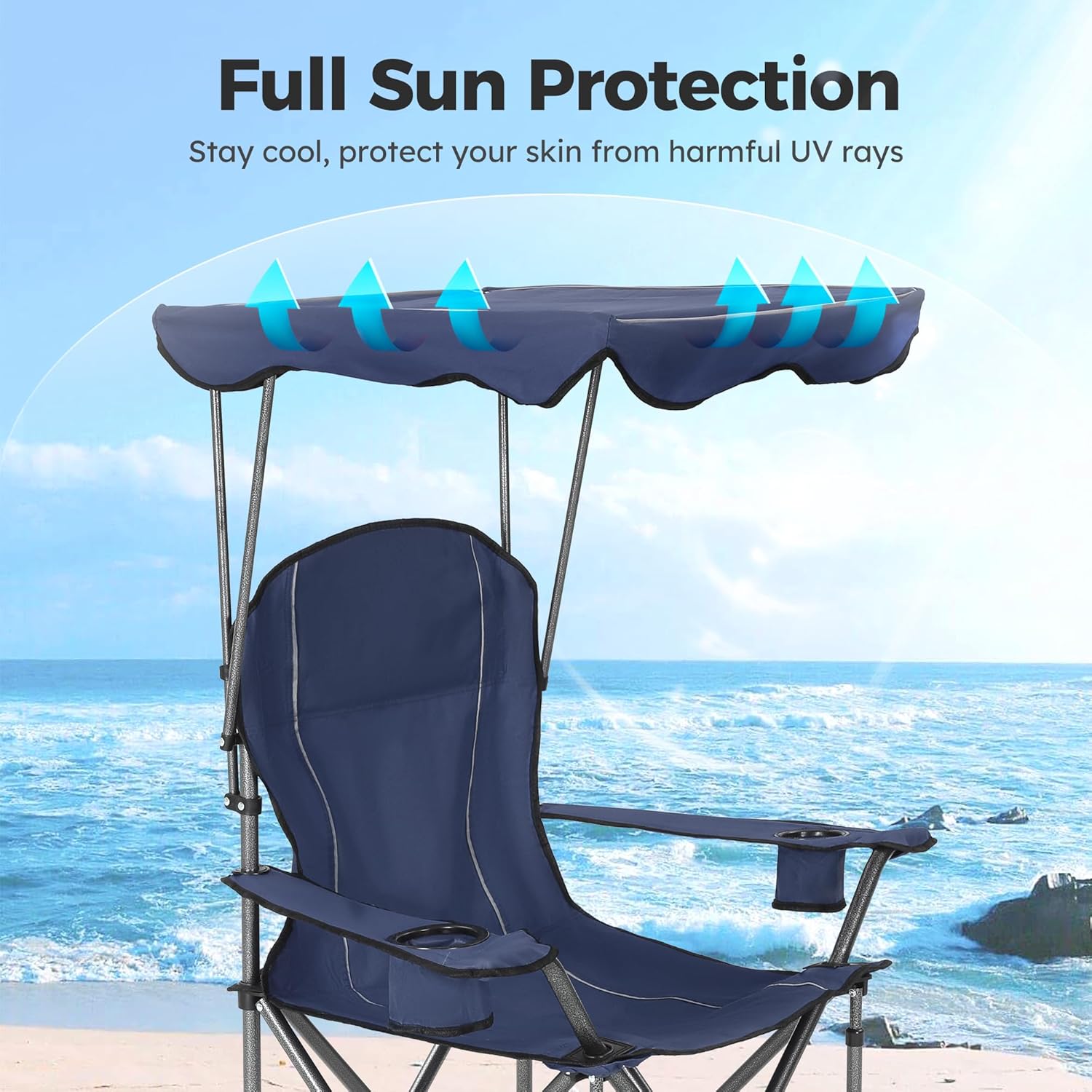 ALPHA CAMP Camp Chairs with Shade Canopy Chair Folding Camping Recliner Support 350 LBS - Image 4