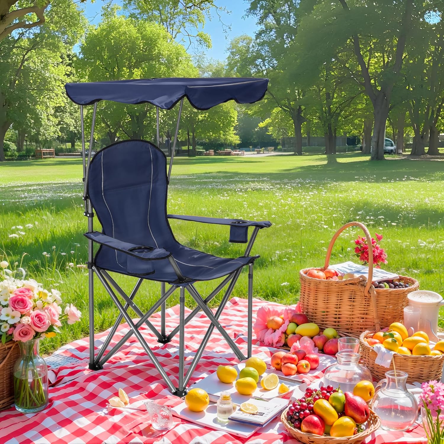 ALPHA CAMP Camp Chairs with Shade Canopy Chair Folding Camping Recliner Support 350 LBS - Image 9